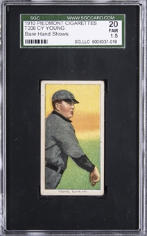 1909-11 T206 White Border Cy Young, Bare Hand Shows – SGC 20 FR 1.5